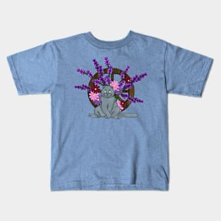 Scottish Fold cat with flowers Kids T-Shirt